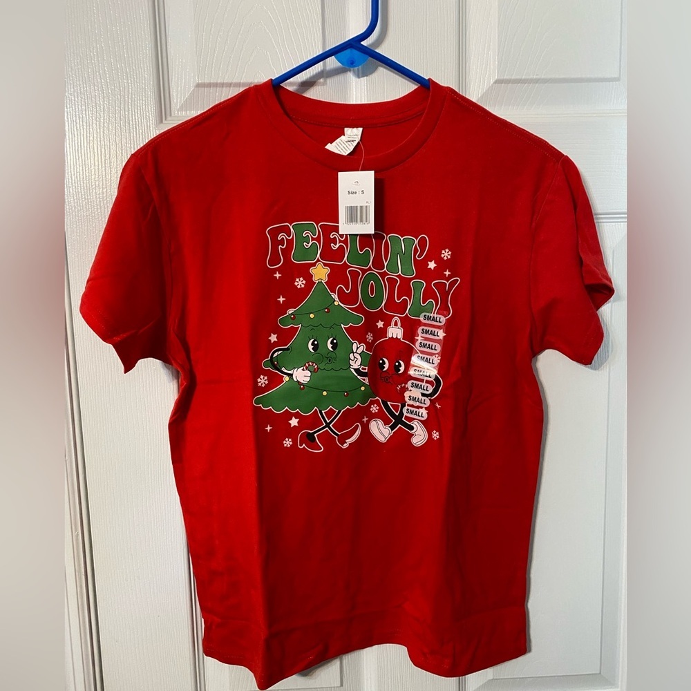Festive Red Feelin Jolly Adult Unisex Christmas T-Shirt size Small NWT